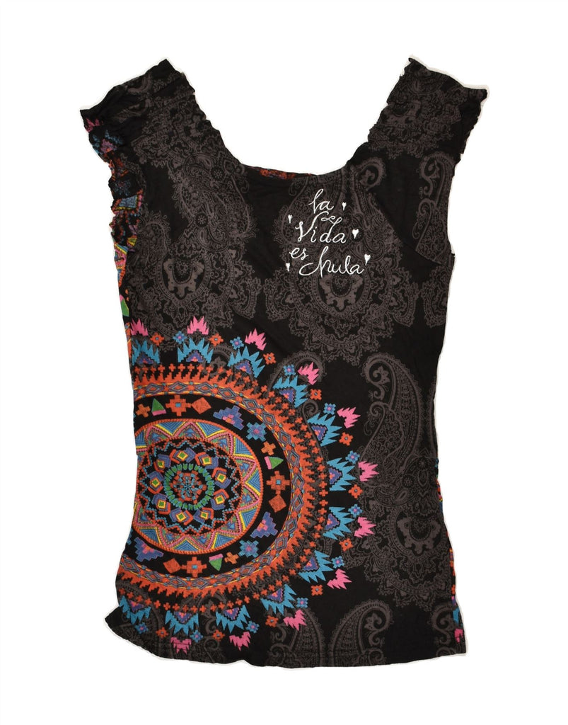 DESIGUAL Womens Sleeveless Blouse Top UK 8 Small Black Paisley Viscose | Vintage Desigual | Thrift | Second-Hand Desigual | Used Clothing | Messina Hembry 