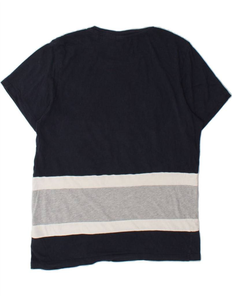 ADIDAS Womens Graphic T-Shirt Top UK 14 Large Navy Blue Colourblock Cotton Vintage Adidas and Second-Hand Adidas from Messina Hembry 