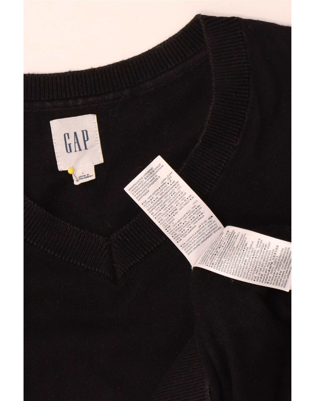 Gap Mens V-Neck Jumper Sweater Large Black Cotton