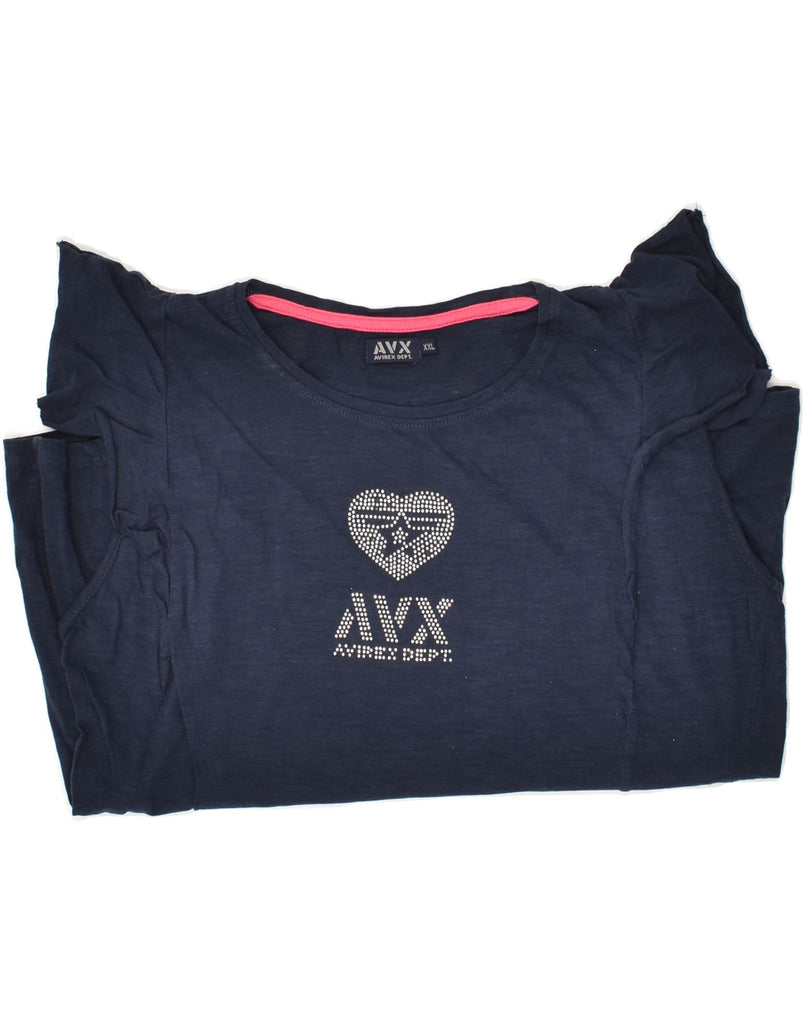 AVIREX Womens Graphic T-Shirt Top UK 20 2XL Navy Blue Cotton | Vintage Avirex | Thrift | Second-Hand Avirex | Used Clothing | Messina Hembry 