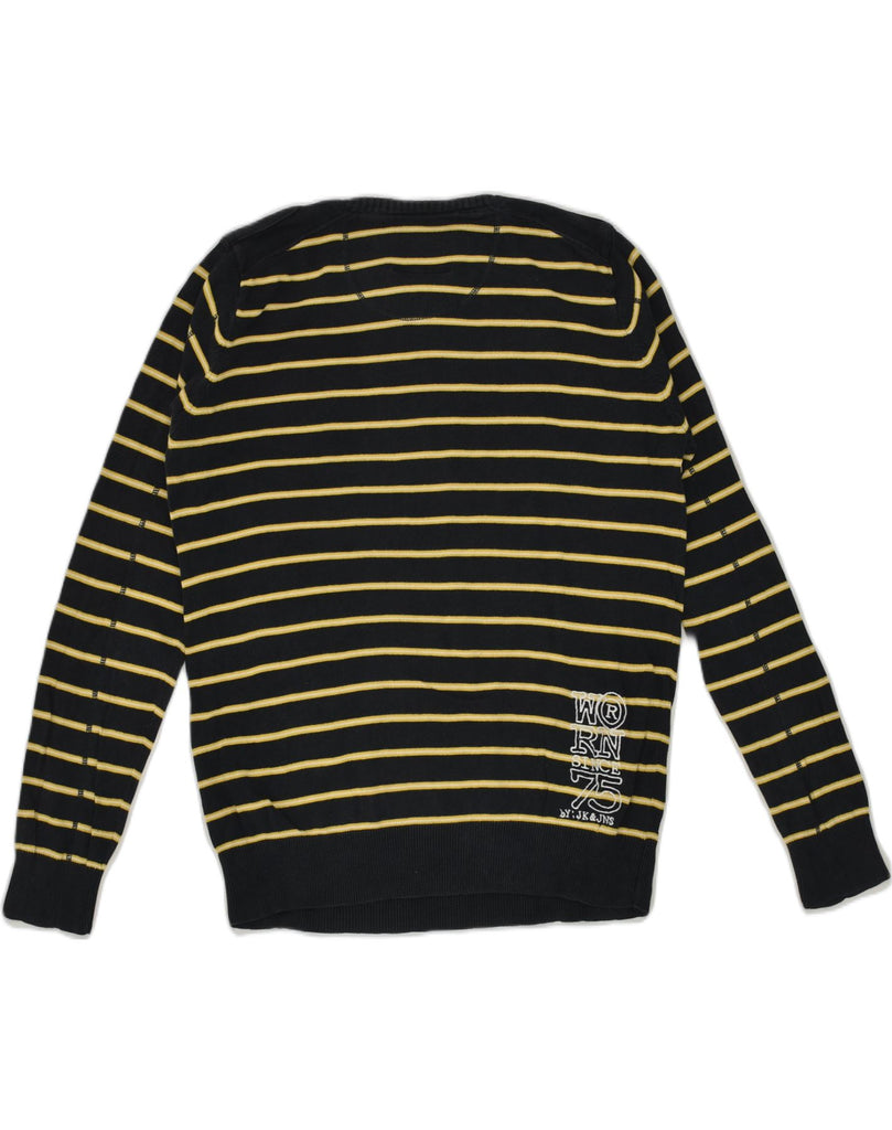 JACK & JONES Mens Crew Neck Jumper Sweater Medium Black Striped Cotton | Vintage Jack & Jones | Thrift | Second-Hand Jack & Jones | Used Clothing | Messina Hembry 