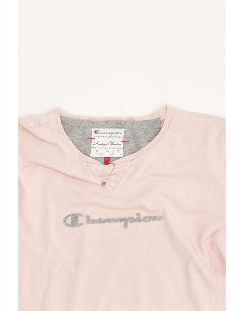 CHAMPION Girls Graphic Top Long Sleeve 12-13 Years Large Pink Cotton | Vintage Champion | Thrift | Second-Hand Champion | Used Clothing | Messina Hembry 