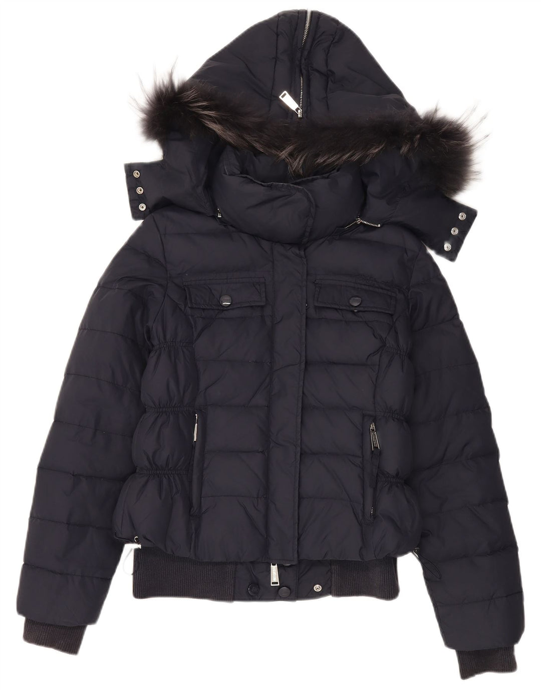 Zu Elements Womens Hooded Padded Jacket UK 12 Medium Navy Blue Polyamide