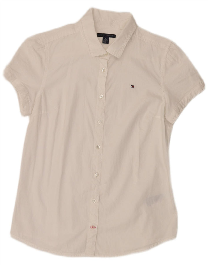 TOMMY HILFIGER Womens Short Sleeve Shirt Blouse UK 14 Medium White Cotton