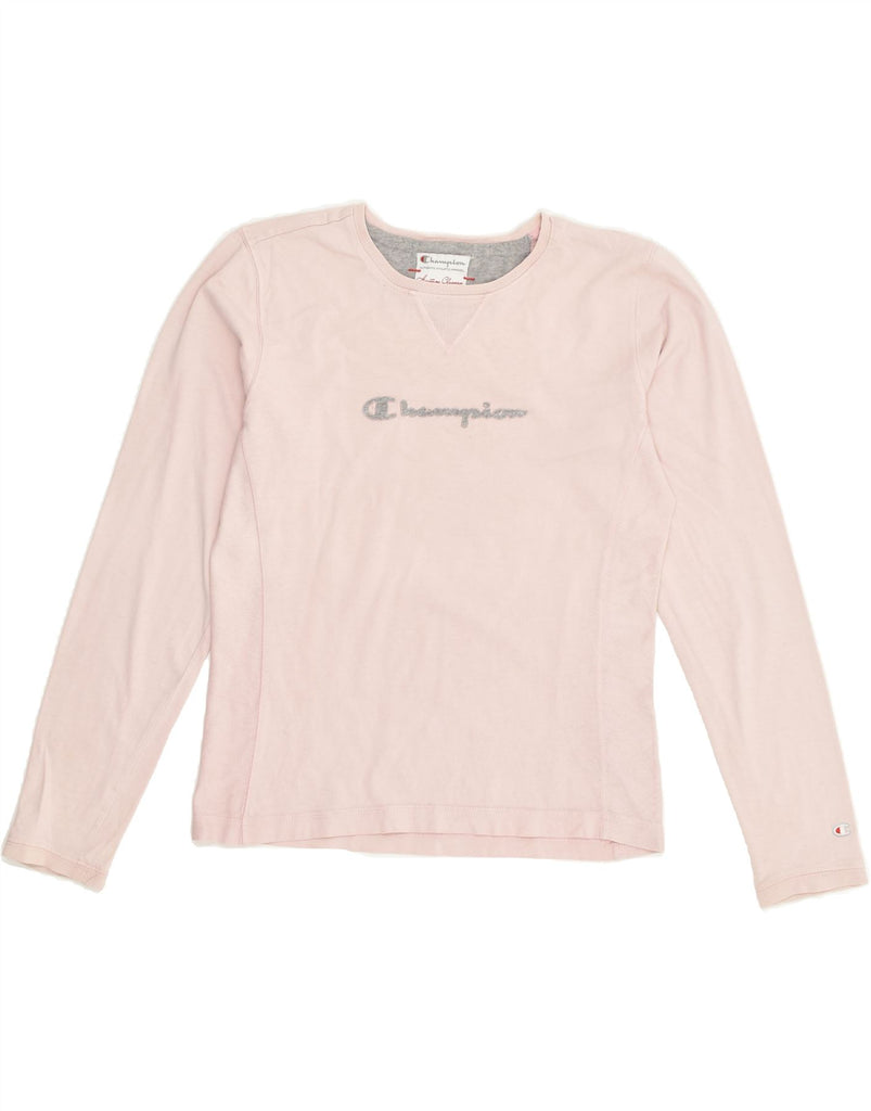 CHAMPION Girls Graphic Top Long Sleeve 12-13 Years Large Pink Cotton | Vintage Champion | Thrift | Second-Hand Champion | Used Clothing | Messina Hembry 