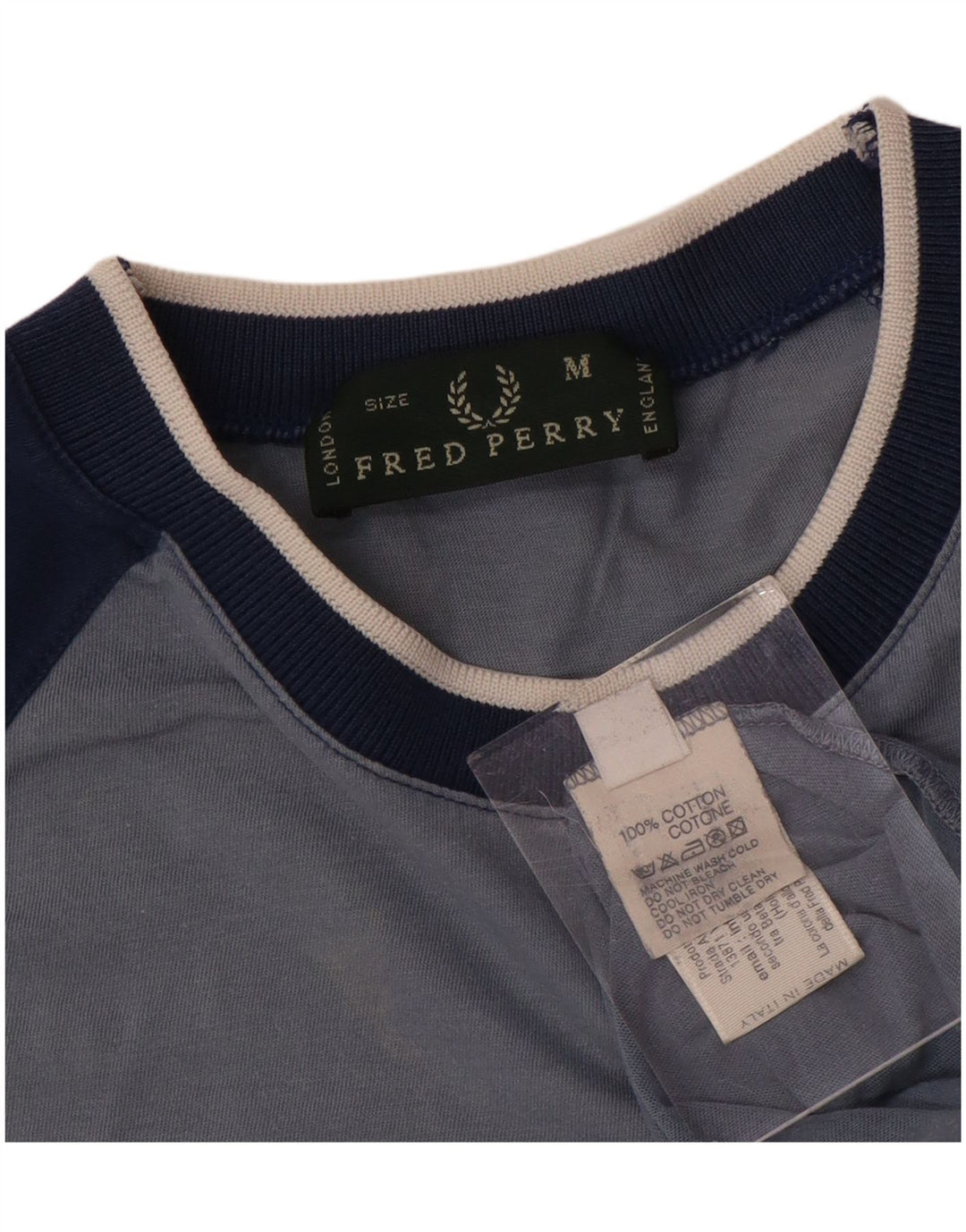 FRED PERRY Mens Graphic T-Shirt Top Medium Blue Colourblock
