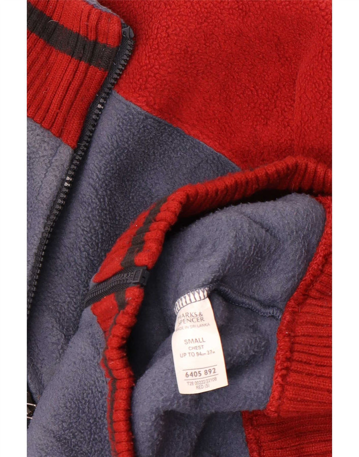 Marks & Spencer Mens Fleece Jacket UK 36 Small Blue Colourblock Polyester
