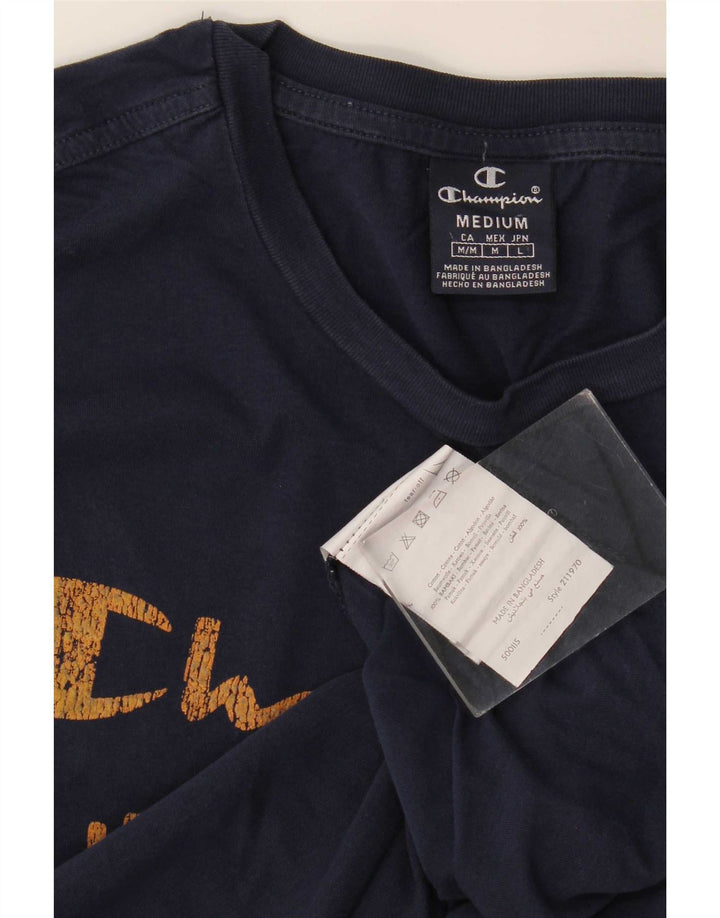 Champion Mens Graphic Top Long Sleeve Medium Navy Blue Cotton