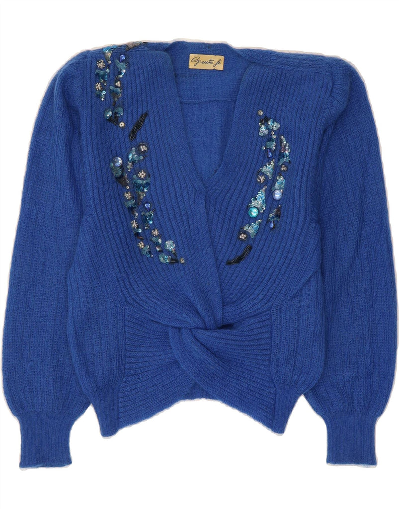 VINTAGE Womens V-Neck Jumper Sweater UK 18 XL Blue Mohair Vintage Vintage and Second-Hand Vintage from Messina Hembry 