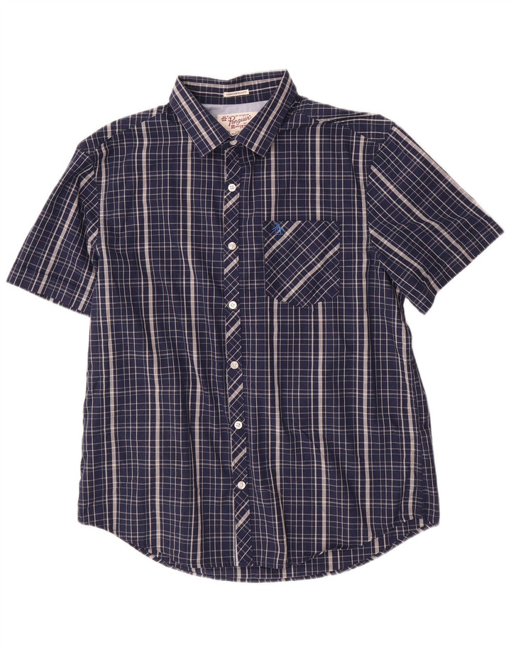 Penguin Mens Heritage Slim Fit Short Sleeve Shirt Large Navy Blue Check