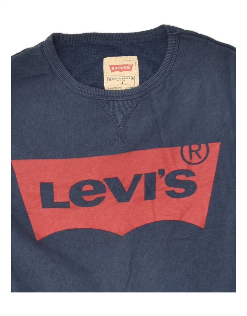 LEVI'S Boys Graphic Sweatshirt Jumper 13-14 Years Navy Blue Cotton | Vintage Levi's | Thrift | Second-Hand Levi's | Used Clothing | Messina Hembry 