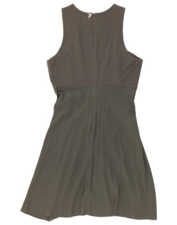 Dondup Womens Sleeveless A-Line Dress UK 8 Small Khaki Cotton