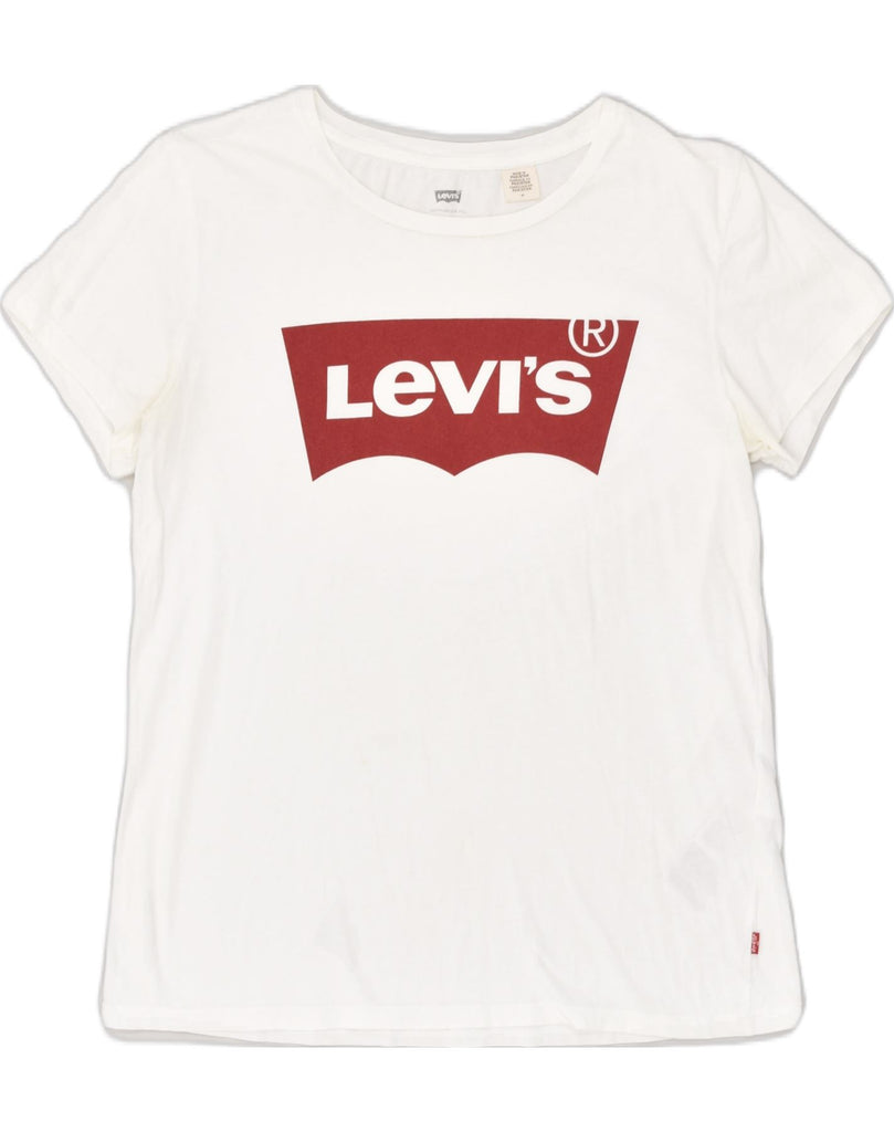 LEVI'S Womens Graphic T-Shirt Top UK 12 Medium White Cotton | Vintage Levi's | Thrift | Second-Hand Levi's | Used Clothing | Messina Hembry 