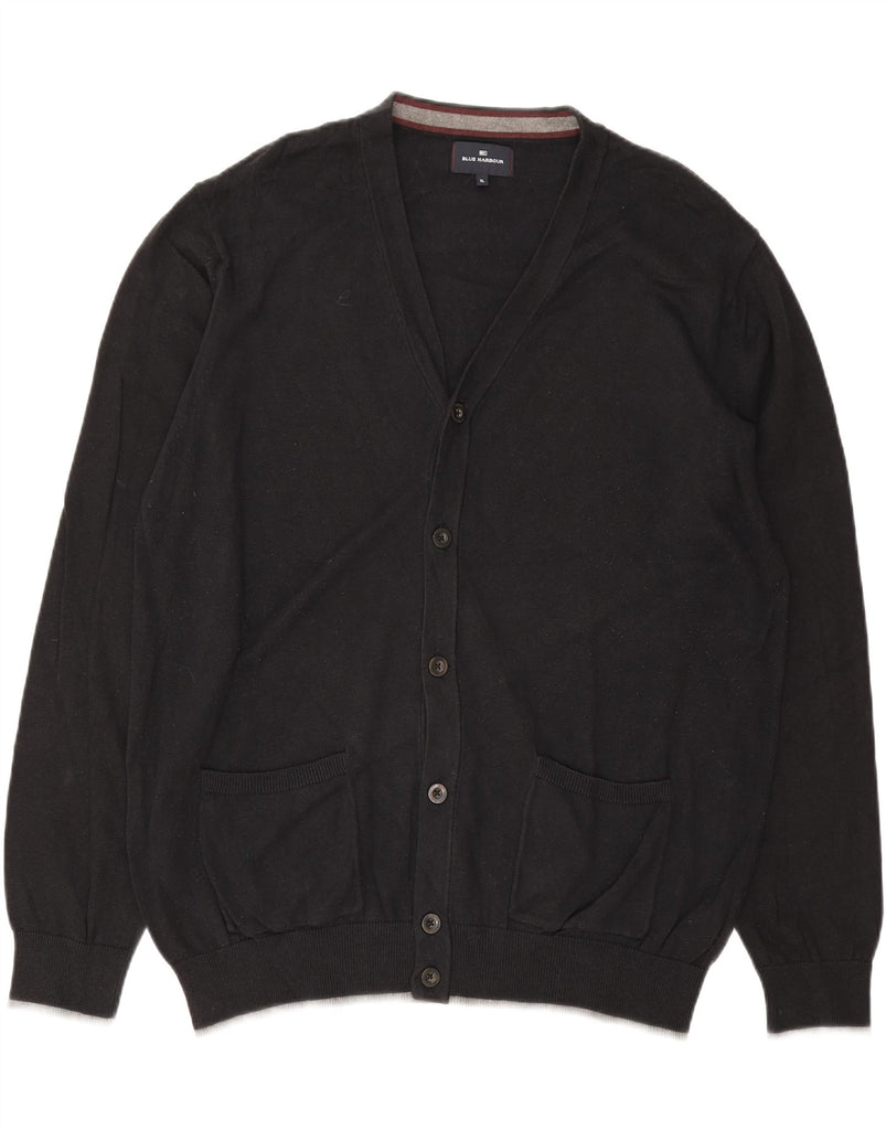MARKS & SPENCER Mens Blue Harbour Cardigan Sweater XL Black Cotton Vintage Marks & Spencer and Second-Hand Marks & Spencer from Messina Hembry 