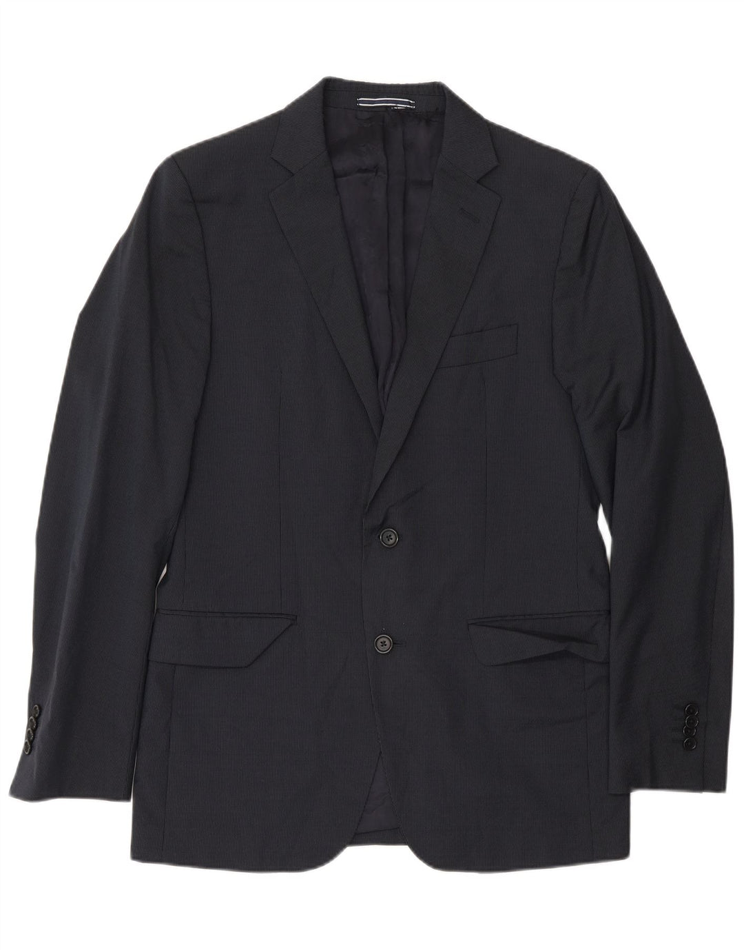 Massimo Dutti Mens 2 Button Blazer Jacket EU 48 Medium Navy Blue Pinstripe