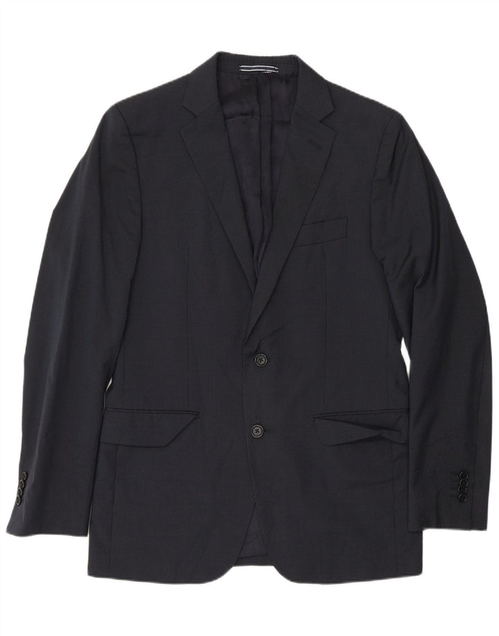 Massimo Dutti Mens 2 Button Blazer Jacket EU 48 Medium Navy Blue Pinstripe