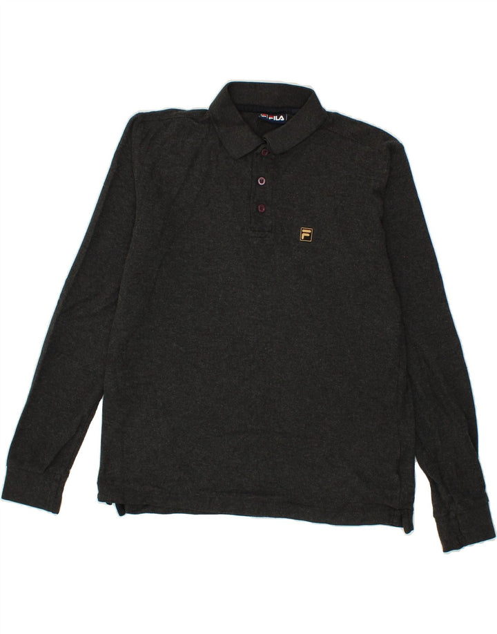 FILA Mens Long Sleeve Polo Shirt IT 50 Medium Grey Flecked Cotton Vintage Fila and Second-Hand Fila from Messina Hembry 
