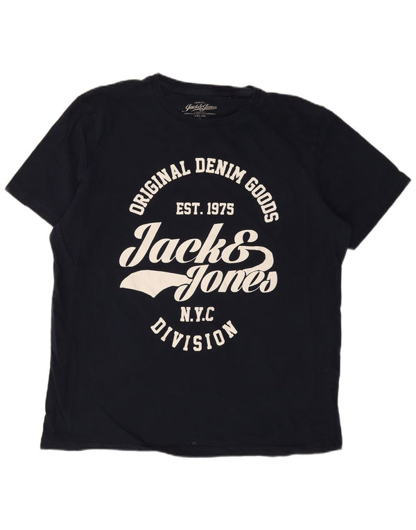 Jack & Jones Mens Graphic T-Shirt Top 2XL Navy Blue