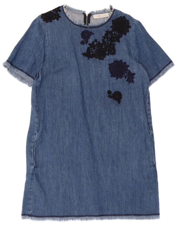 Intrend Womens Denim Dress UK 14 Medium Blue Floral