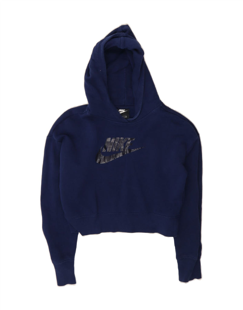 NIKE Girls Crop Graphic Hoodie Jumper 13-14 Years XL Navy Blue Cotton Vintage Nike and Second-Hand Nike from Messina Hembry 