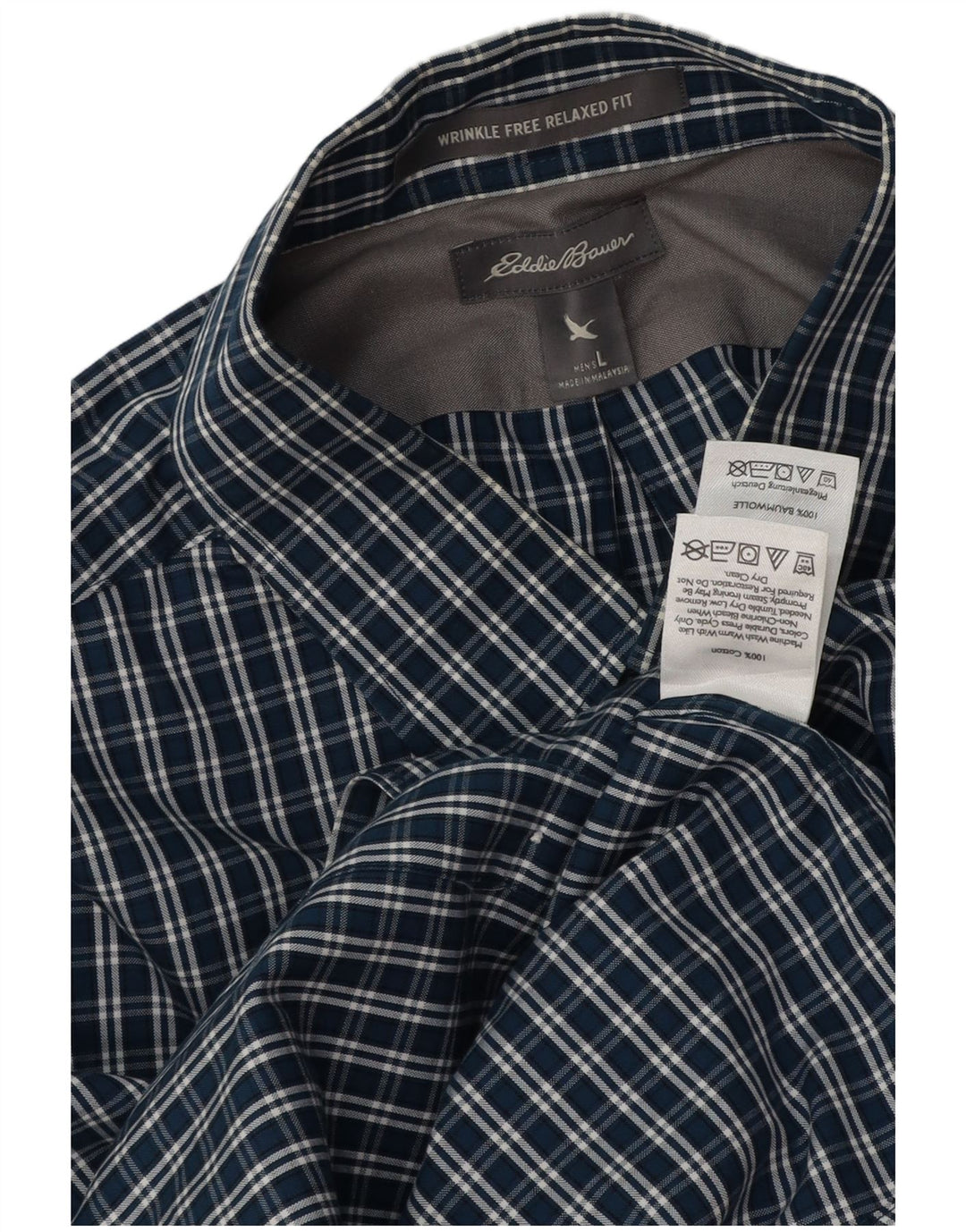 Eddie Bauer Mens Relaxed Fit Shirt Large Navy Blue Cotton