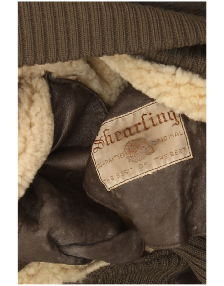 Vintage Mens Bomber Shearling Jacket UK 36 Small Brown