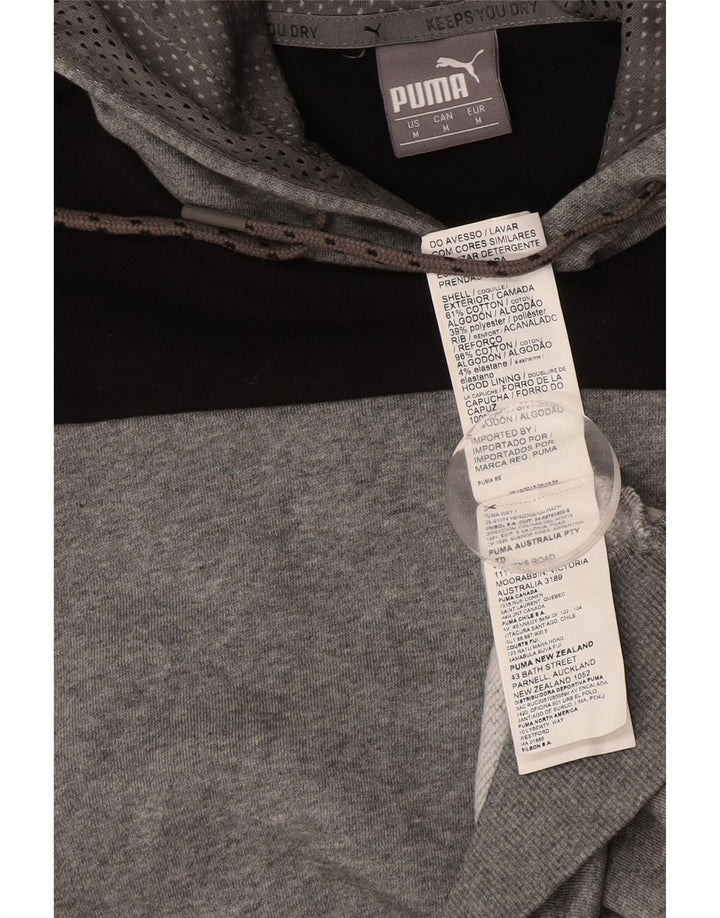 PUMA Mens Graphic Hoodie Jumper Medium Grey Colourblock Cotton