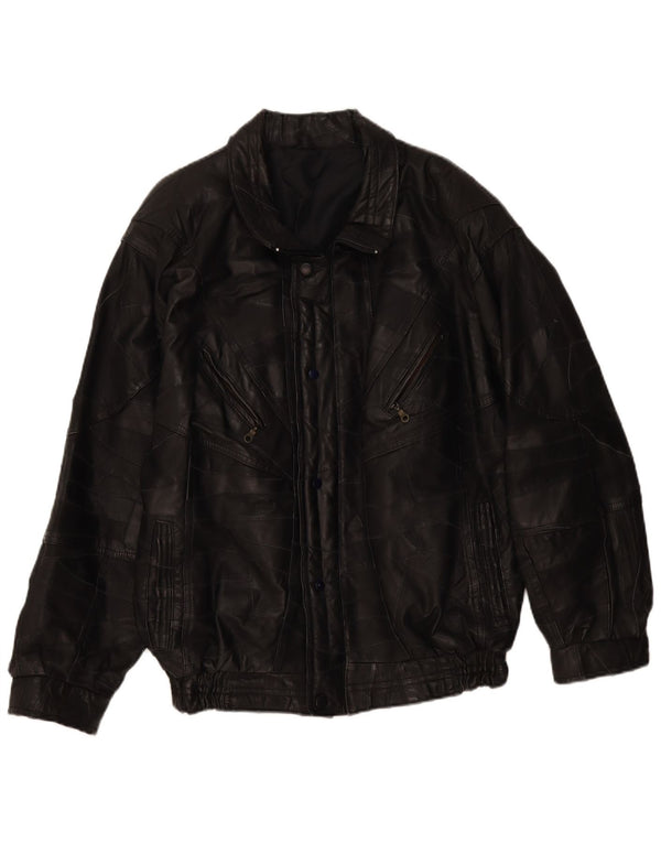 Vintage Mens Leather Jacket UK 40 Large Black Patchwork