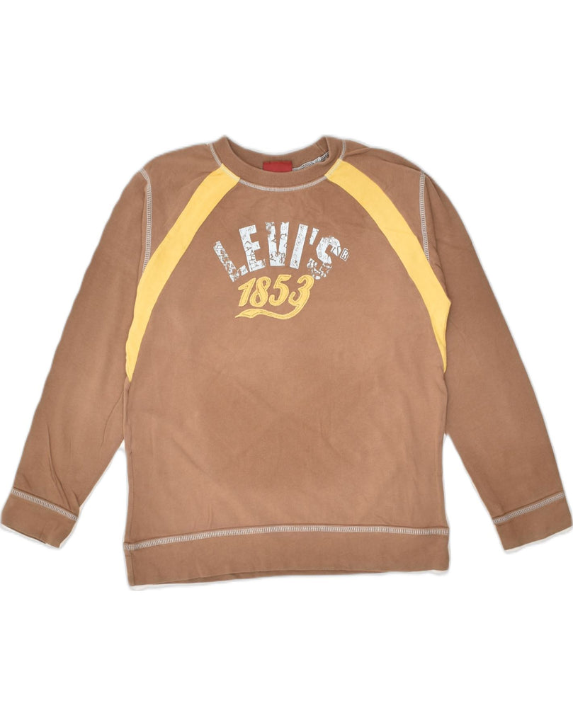 LEVI'S Boys Graphic Sweatshirt Jumper 9-10 Years Brown Striped Cotton | Vintage Levi's | Thrift | Second-Hand Levi's | Used Clothing | Messina Hembry 