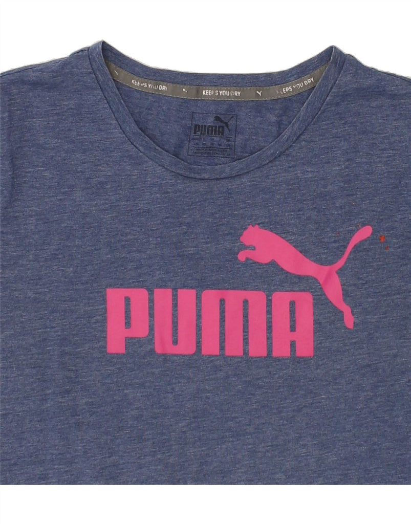 PUMA Womens Graphic T-Shirt Top UK 14 Large  Navy Blue Cotton | Vintage Puma | Thrift | Second-Hand Puma | Used Clothing | Messina Hembry 