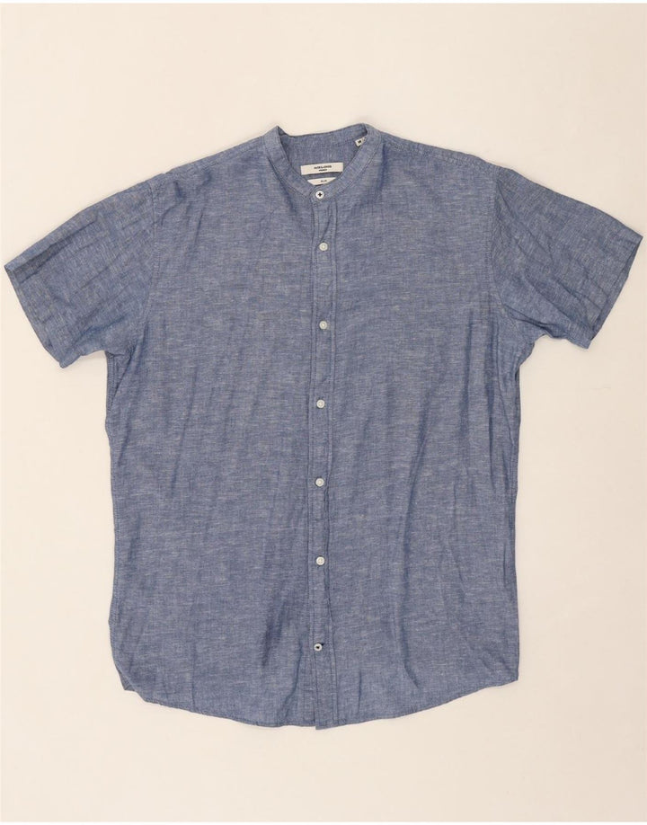 JACK & JONES Mens Premium Slim Short Sleeve Shirt Medium Blue Cotton Vintage Jack & Jones and Second-Hand Jack & Jones from Messina Hembry 