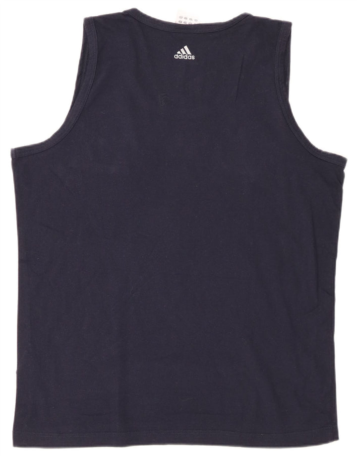 ADIDAS Mens Vest Top Large Navy Blue Cotton