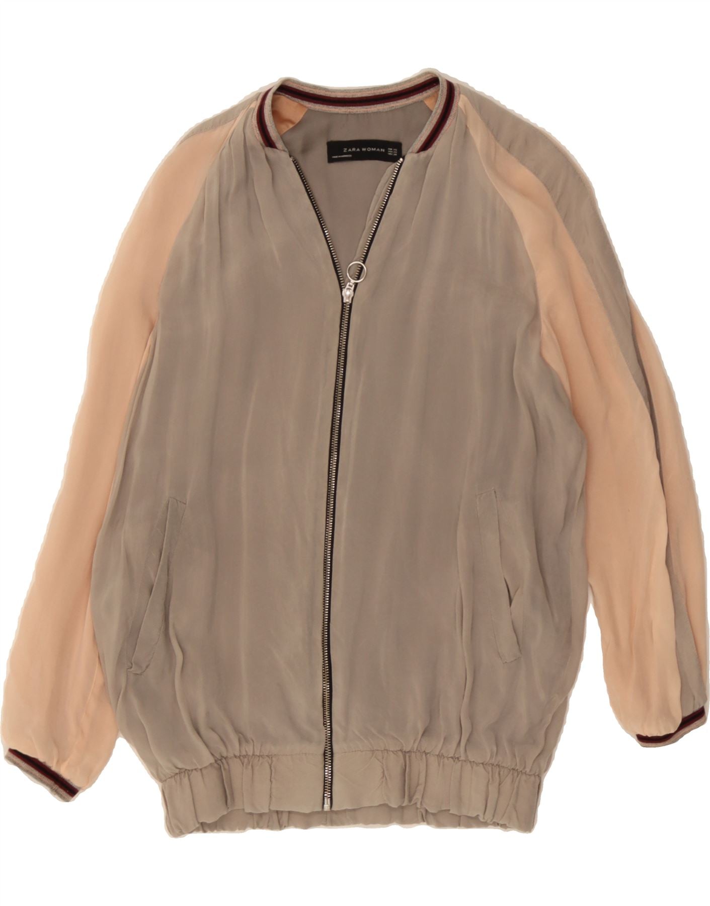 ZARA Giacca bomber oversize da donna UK XS Beige Colourblock