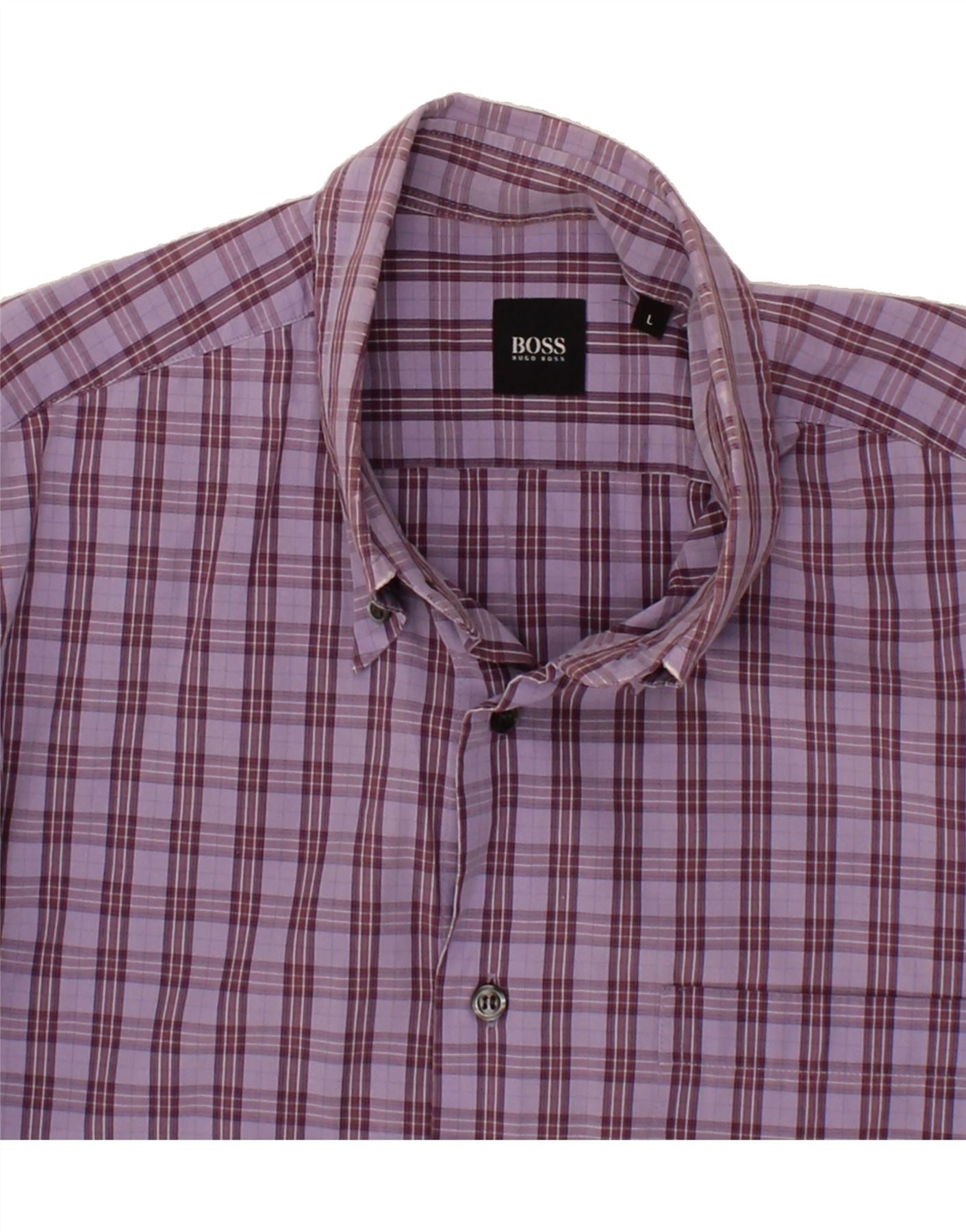 HUGO BOSS Mens Shirt Large Purple Check Vintage Second Hand Clothing Online Messina Hembry