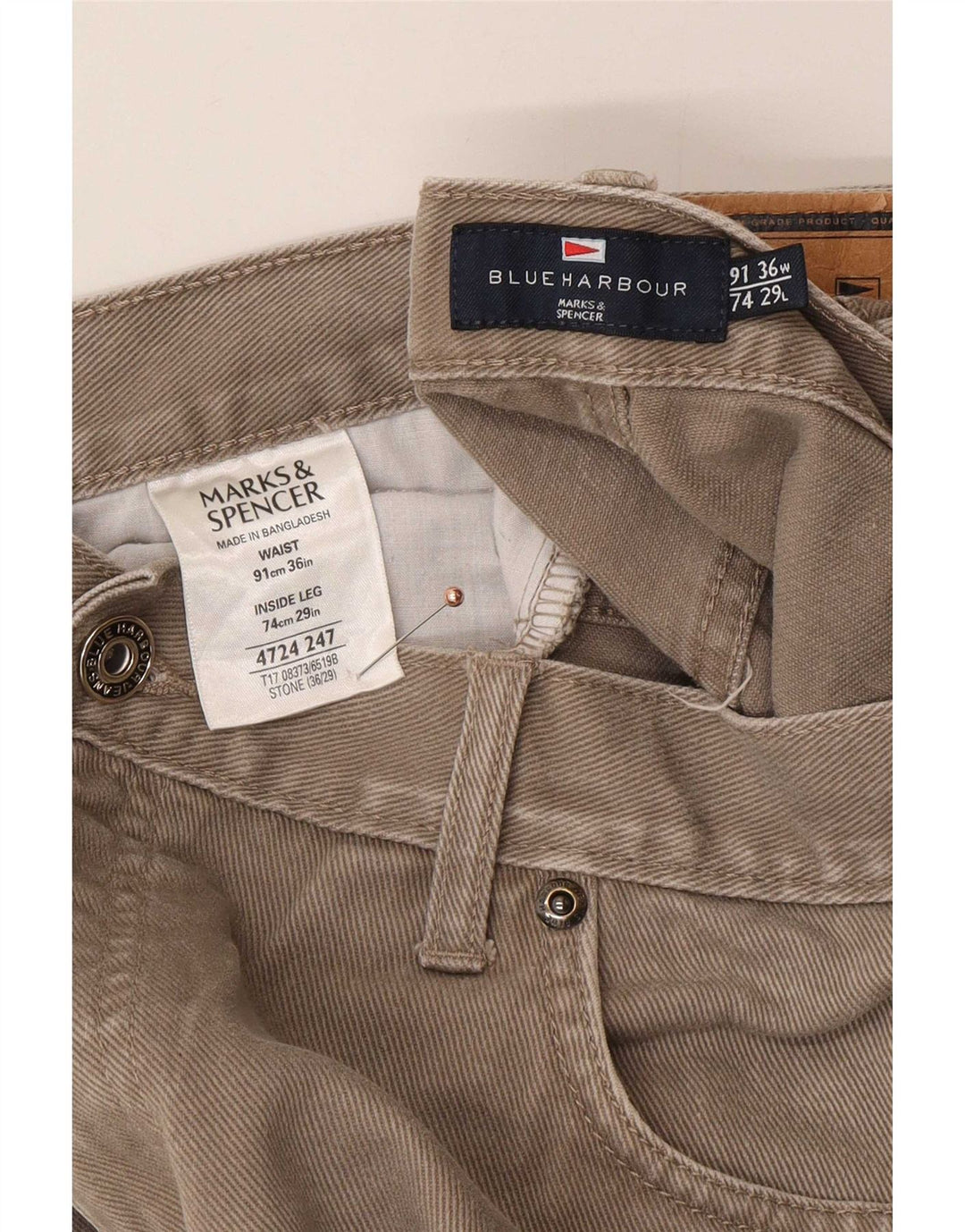 Marks & Spencer Mens Blue Harbour Straight Jeans W36 L29 Beige Cotton