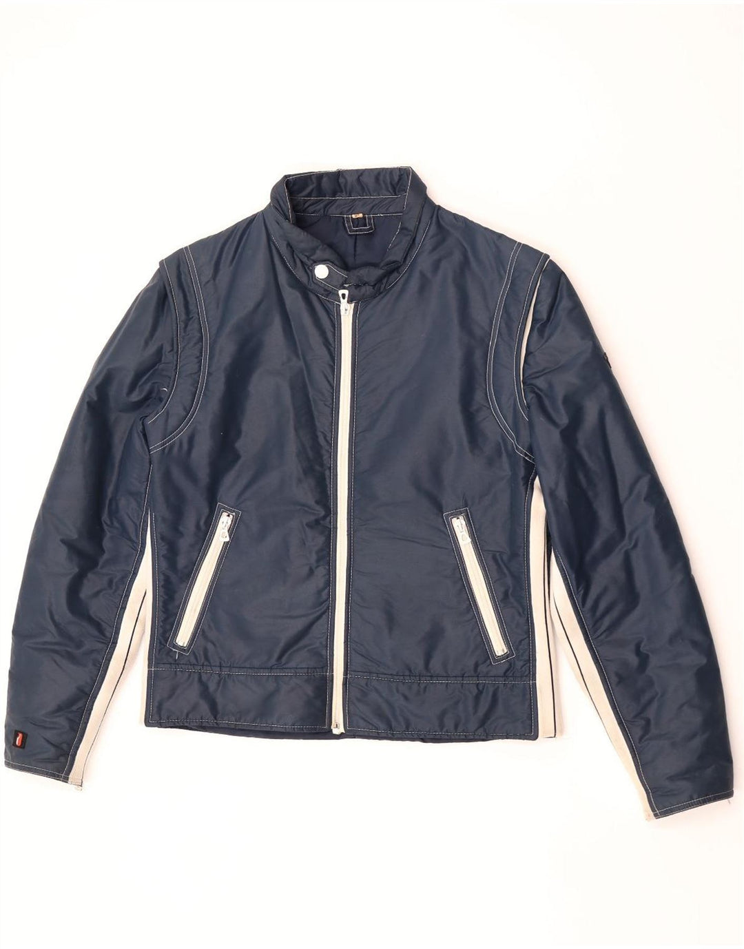 Vintage Mens Bomber Jacket IT 52 XL Navy Blue Colourblock