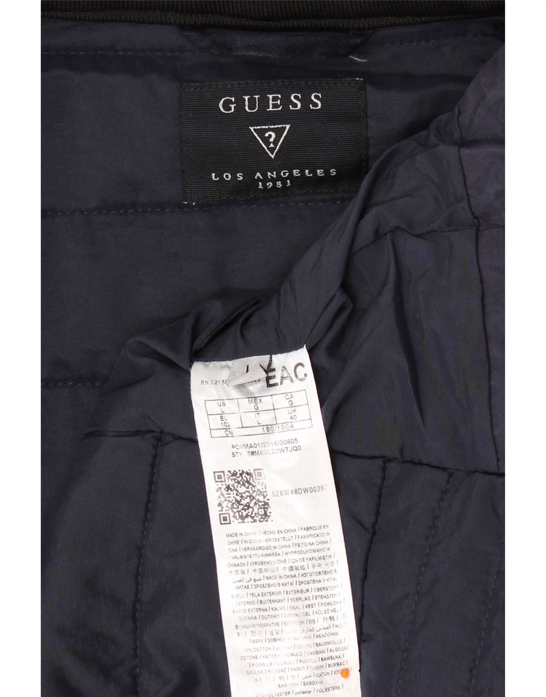 Guess Mens Padded Jacket UK 40 Large Navy Blue Cotton