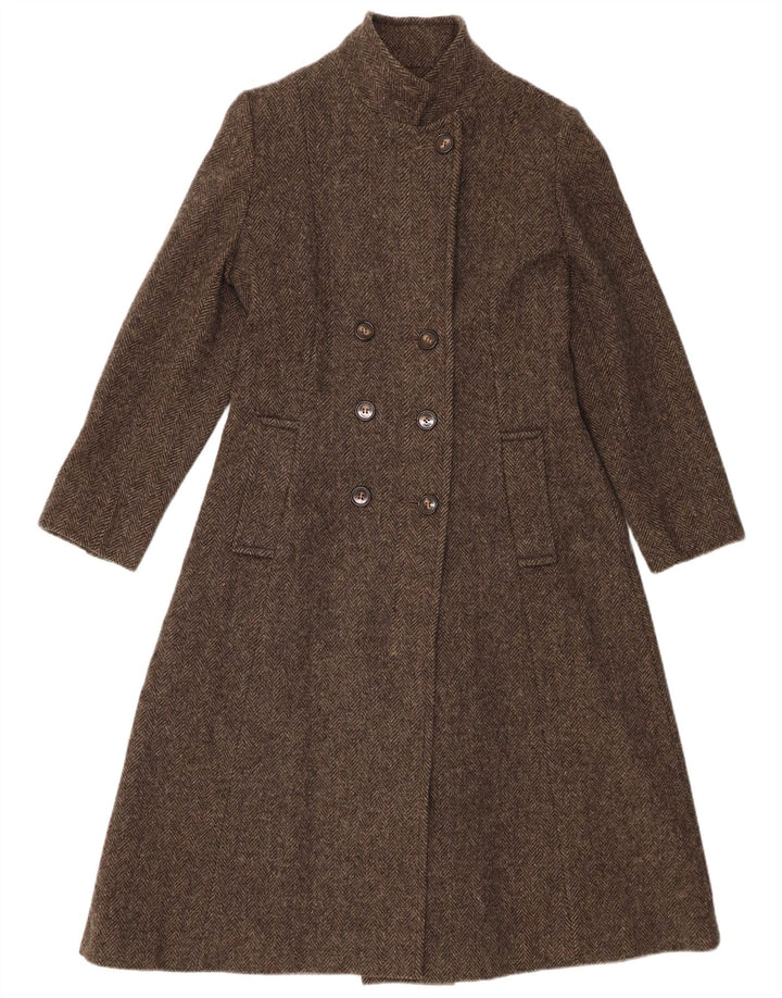 M.G. Kinsler Womens Double Breasted Coat UK 8 Small Grey Herringbone Wool