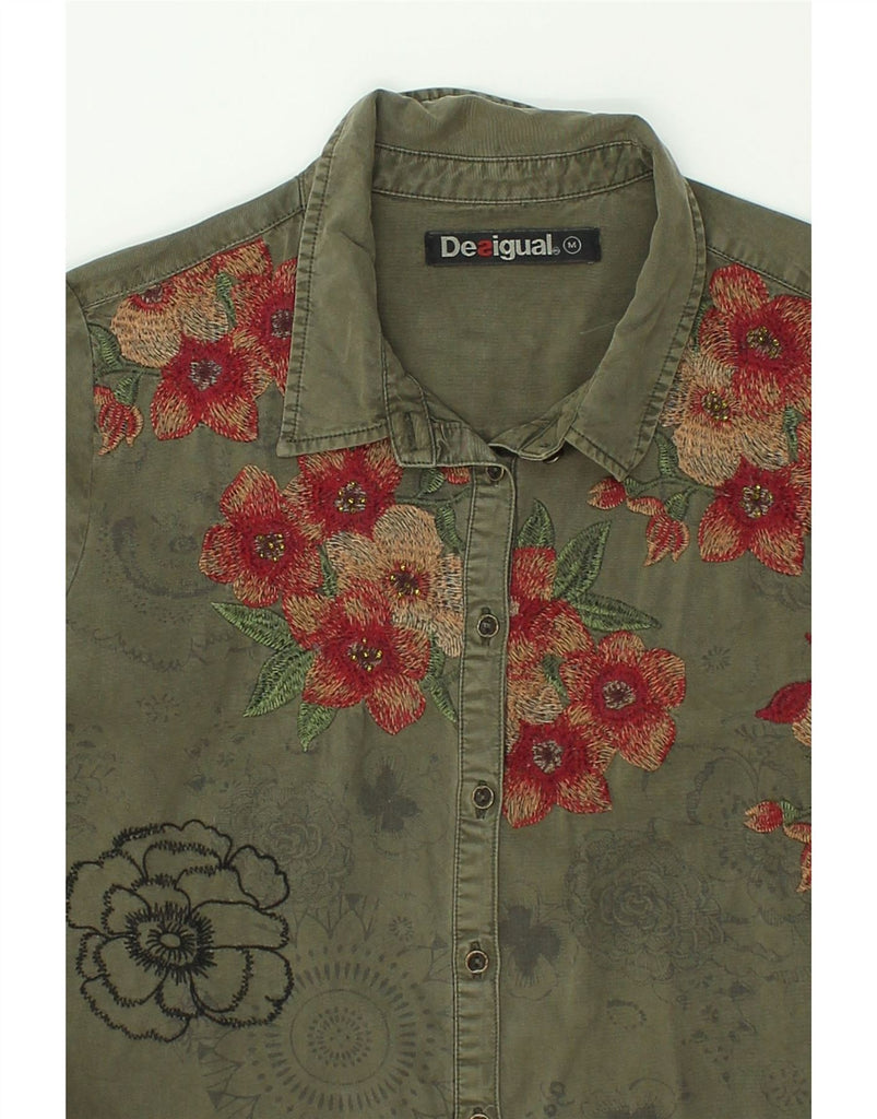 DESIGUAL Womens Graphic Shirt UK 14 Medium Green Floral Lyocell | Vintage Desigual | Thrift | Second-Hand Desigual | Used Clothing | Messina Hembry 