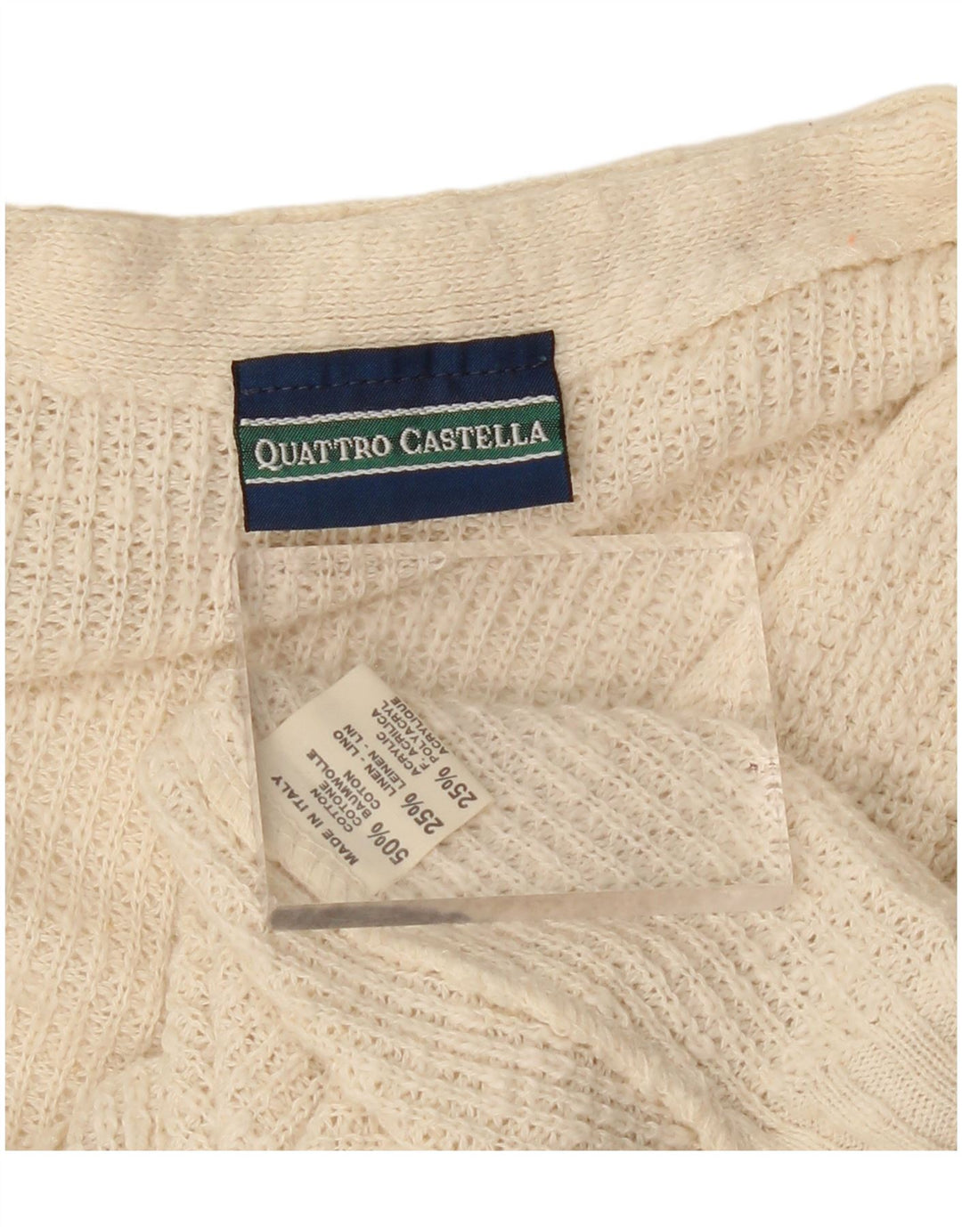 Quattro Castella Mens Cardigan Sweater Large Beige Cotton