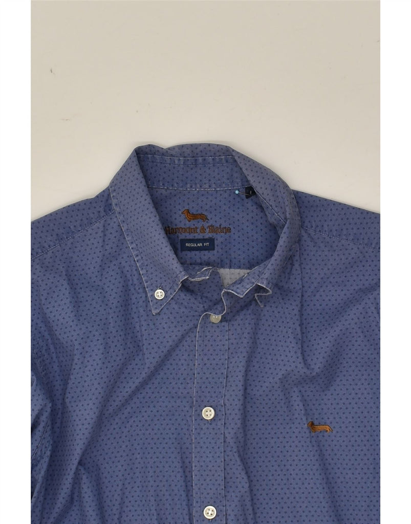 HARMONT & BLAINE Mens Regular Fit Shirt Large Blue Spotted Cotton | Vintage Harmont & Blaine | Thrift | Second-Hand Harmont & Blaine | Used Clothing | Messina Hembry 