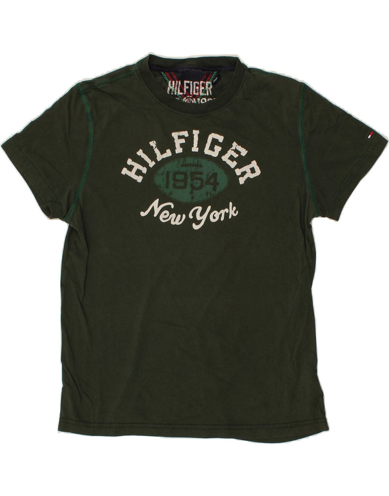 TOMMY HILFIGER Mens Graphic T-Shirt Top Large Green Cotton Vintage Tommy Hilfiger and Second-Hand Tommy Hilfiger from Messina Hembry 