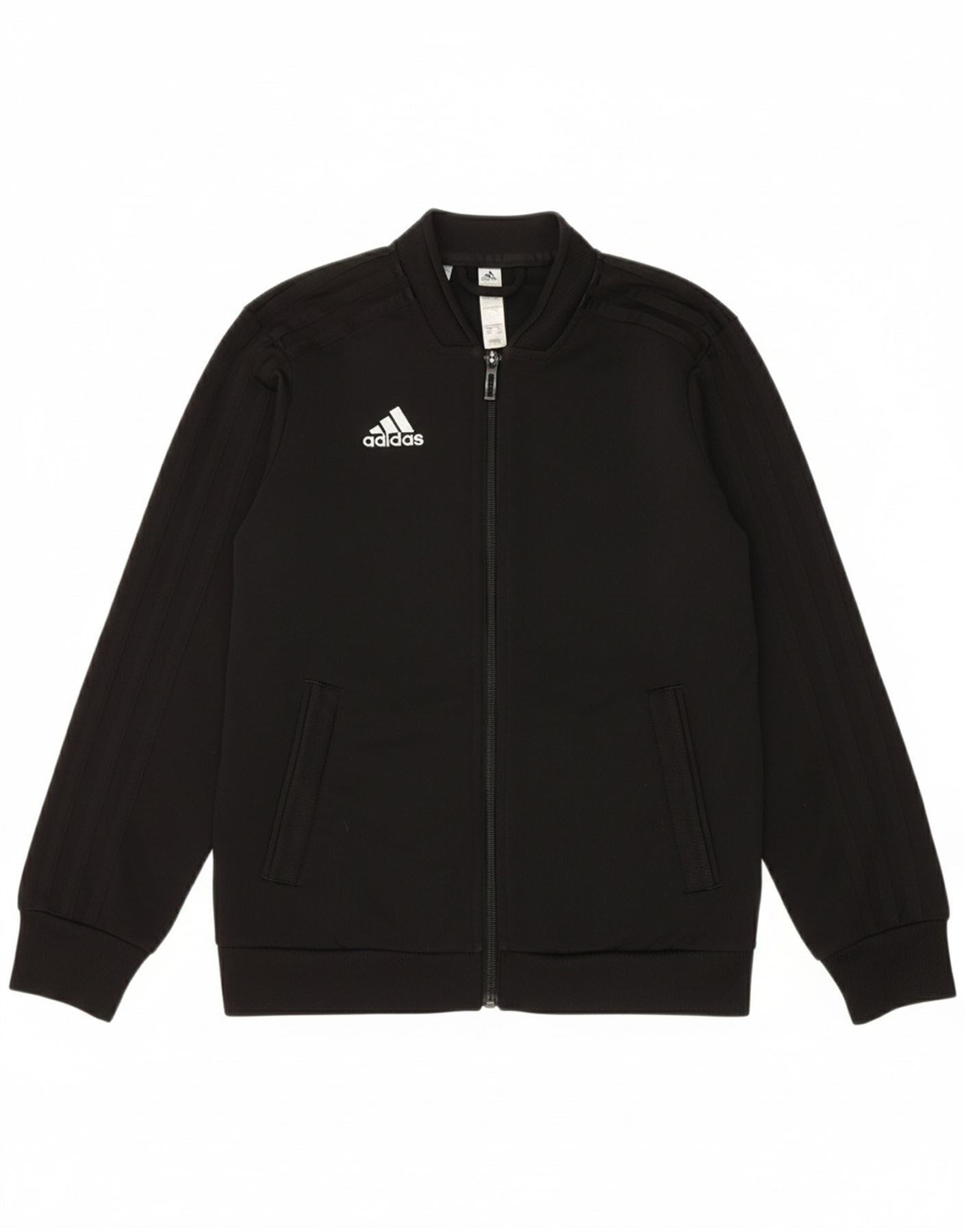 ADIDAS Boys Tracksuit Top Jacket 9-10 Years Black Polyester