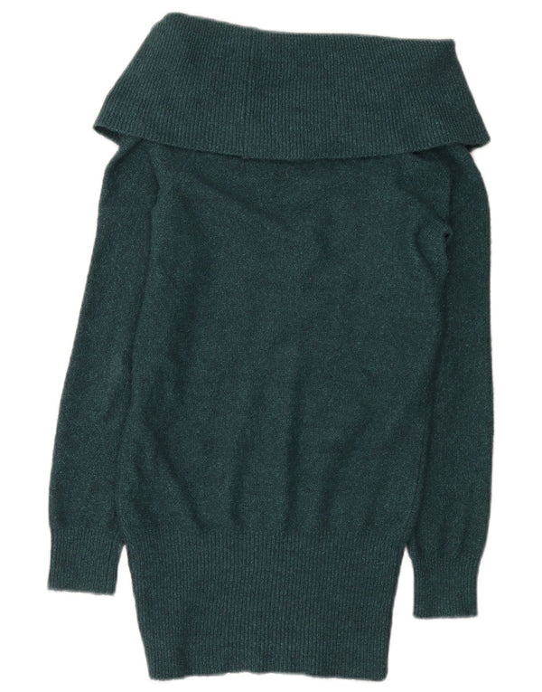 Topshop Womens Longline Roll Neck Jumper Sweater UK 8 Small Green Acrylic