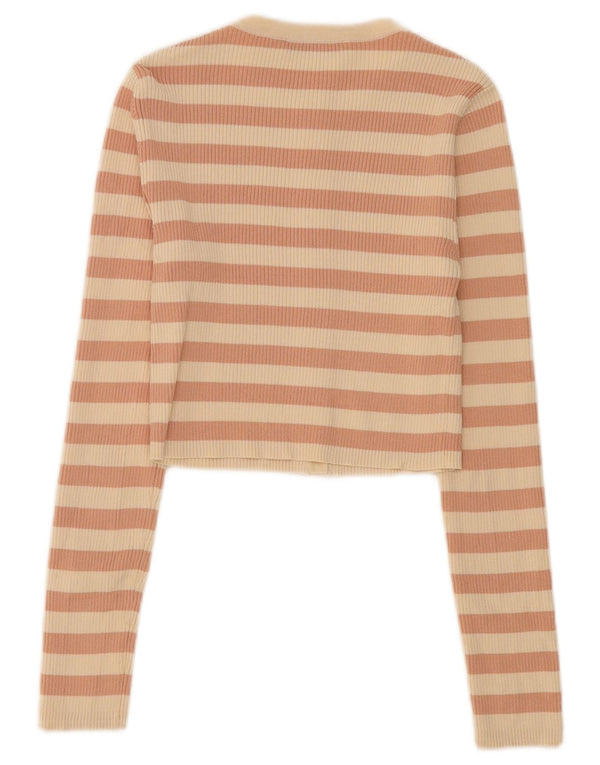 Zara Womens Crop Cardigan Top UK 12 Medium Beige Striped Nylon