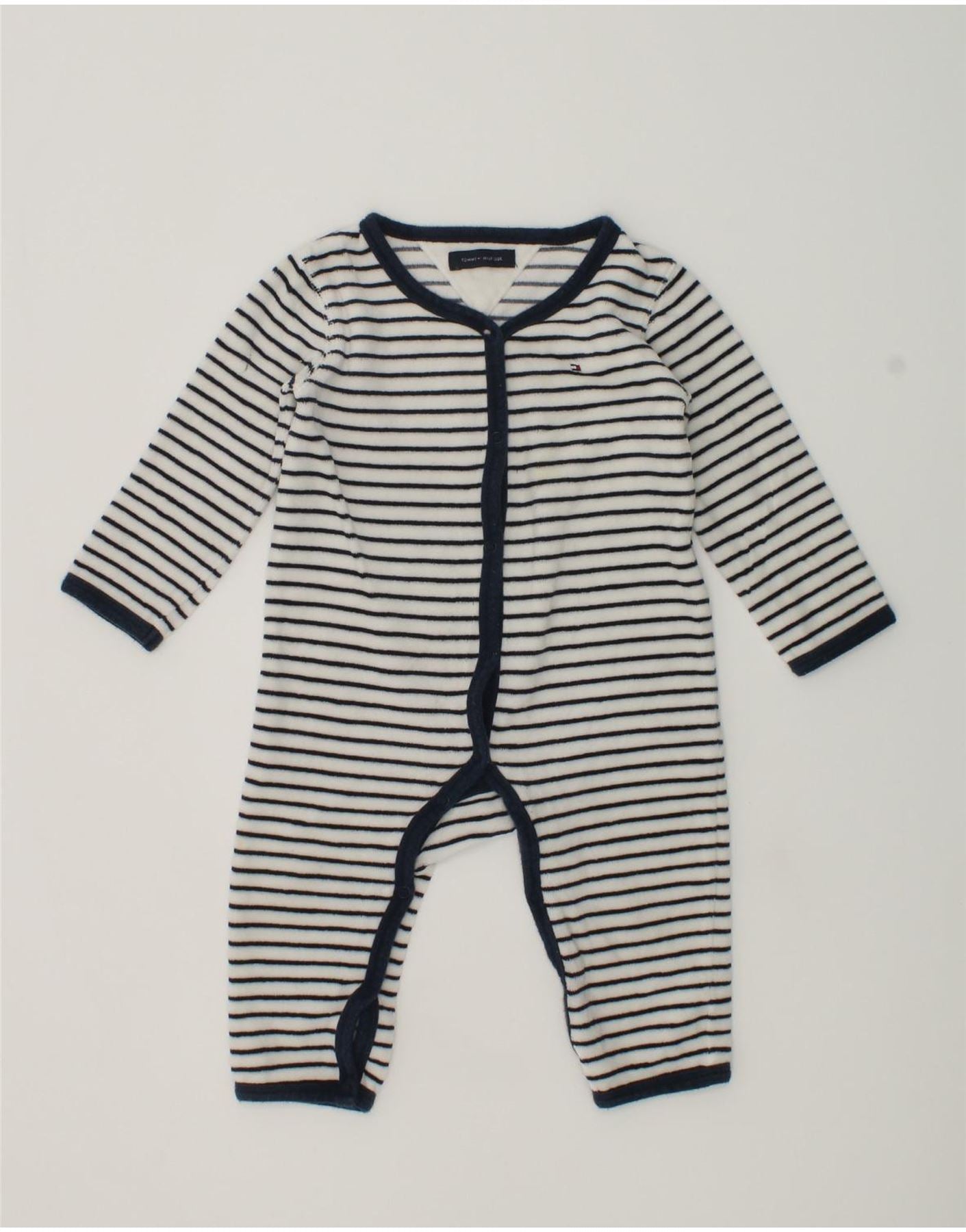 TOMMY HILFIGER Tutina corta da bambino a maniche lunghe 6-7 anni in cotone a righe bianche