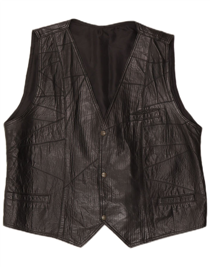 Vintage Mens Leather Waistcoat Large Black