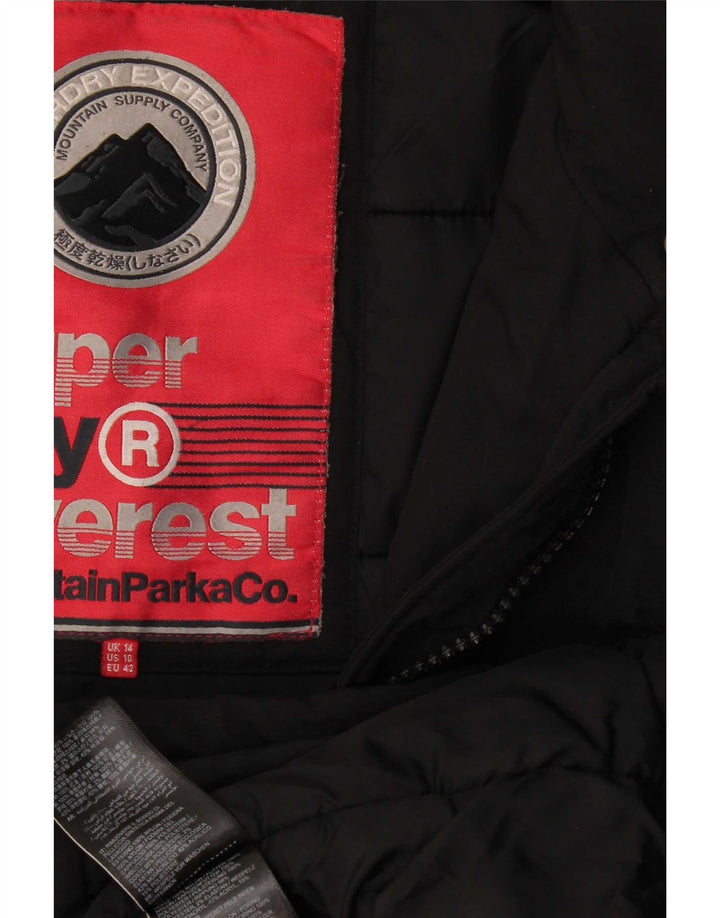 Superdry Womens Parka Jacket UK 14 Large Black Polyester