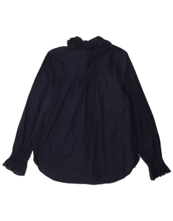 Marks & Spencer Womens Shirt Blouse UK 12 Medium Navy Blue Cotton
