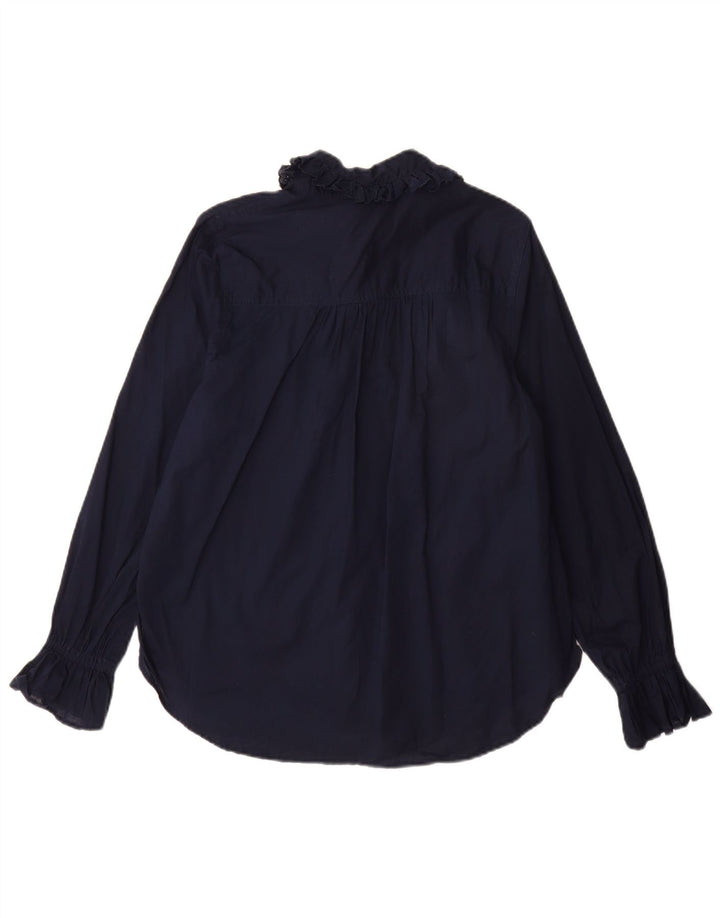 Marks & Spencer Womens Shirt Blouse UK 12 Medium Navy Blue Cotton